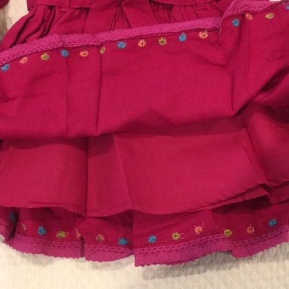 Pink Long Sleeve Button Front Dress w Embroidered Flower Detail and Belted Waist - Picture 12 of 16